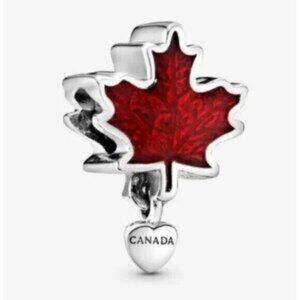 Love Canada Maple Leaf Charm in Sterling Silver, Red Enamel Pandora Compatible
